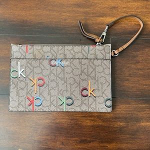 Calvin Klein Genuine Leather CK Logo Tan /Brown/Multi Wristlet